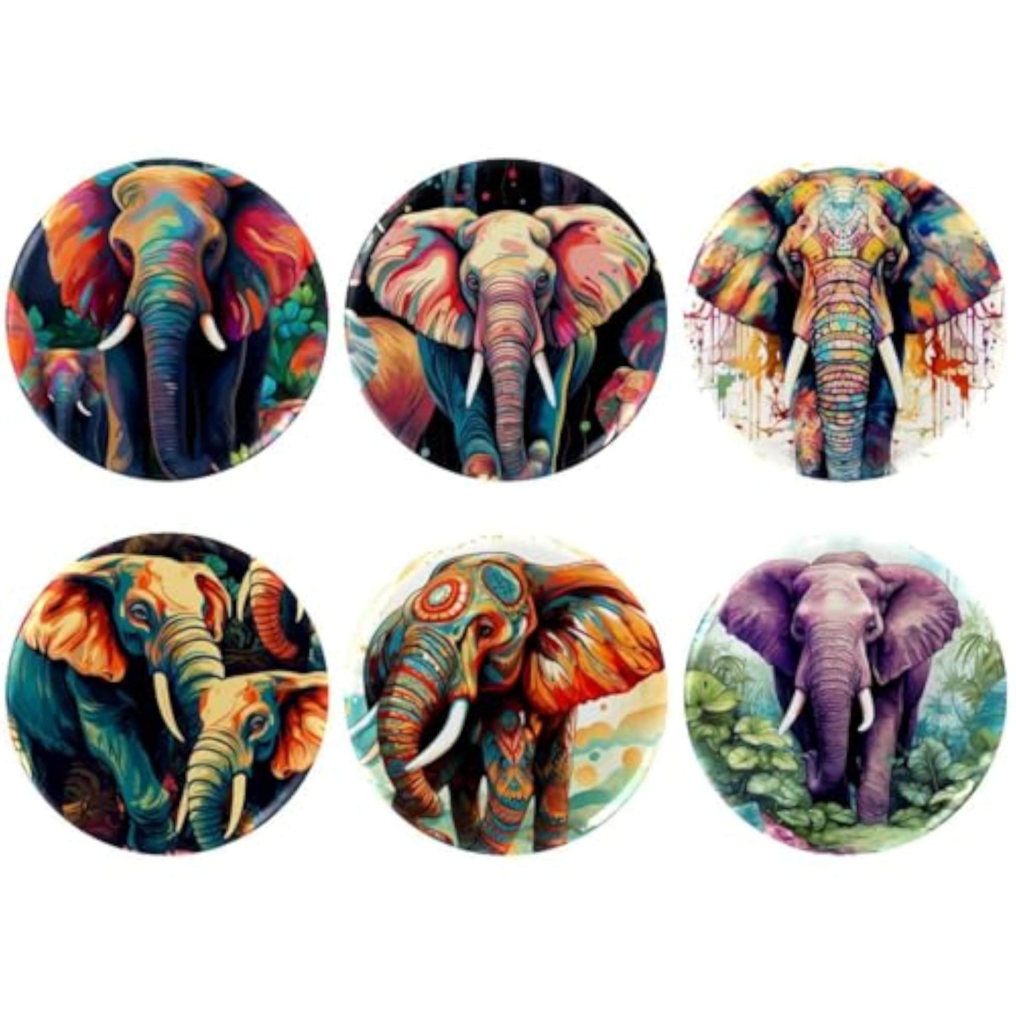Children's Colorful Elephant Trendy Button Pins 6-Pack